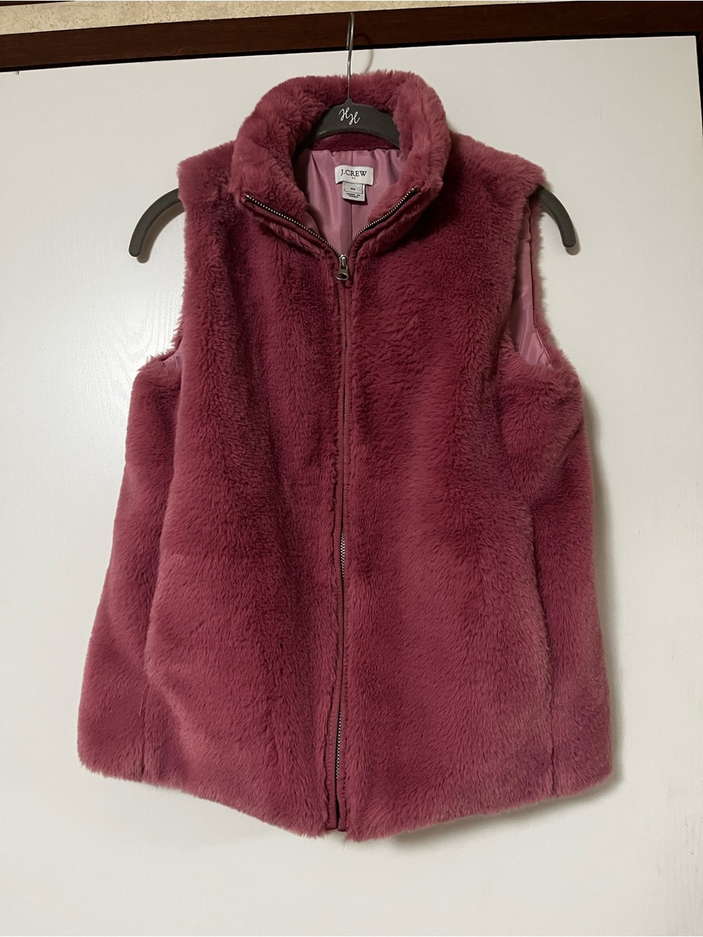 J. Crew Plush Faux-Fur Zip Vest in Dusty Rose